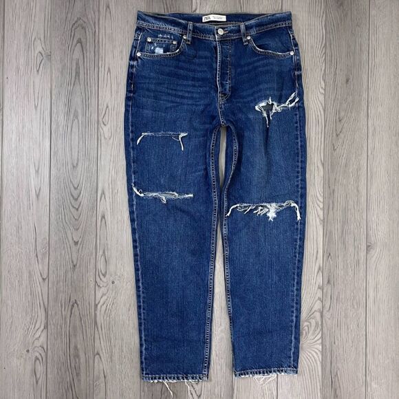 Zara Women Size 32 Distressed High Rise Cotton Straight Fit Denim NEW Jeans Boho - Picture 5 of 11